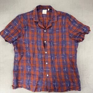 Baird McNutt Murano Slim Fit Mens XL Button Shirt 99%‎ Linen Blend Short Sleeve
